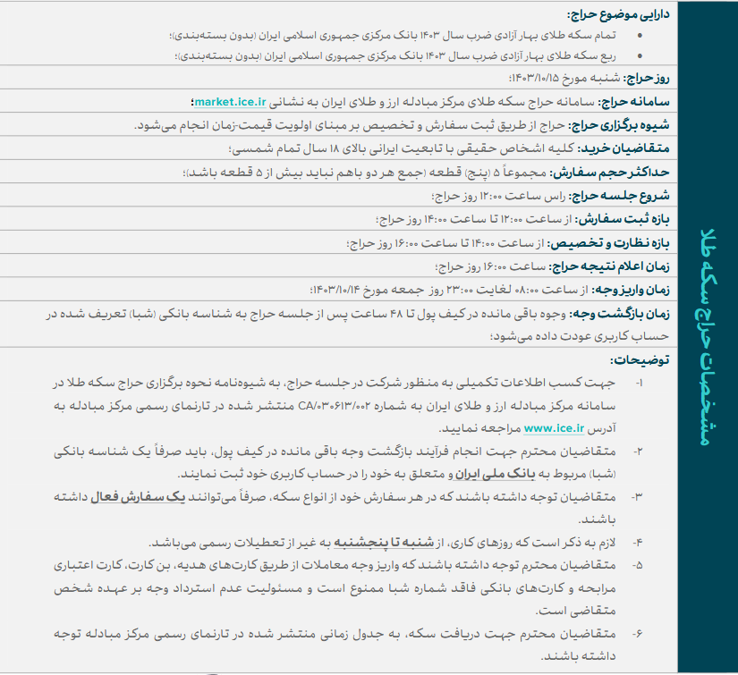 عرضه ربع سکه و تمام سکه ضرب سال ۱۴۰۳ در روز شنبه