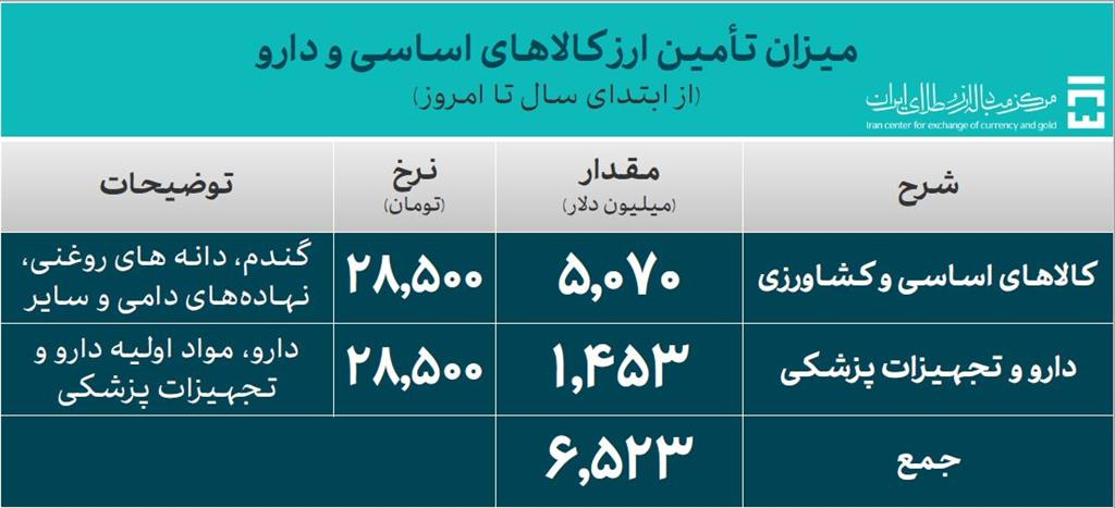 تامین ۶.۵ میلیارد دلار ارز ترجیحی برای واردات کالا‌های اساسی و دارو