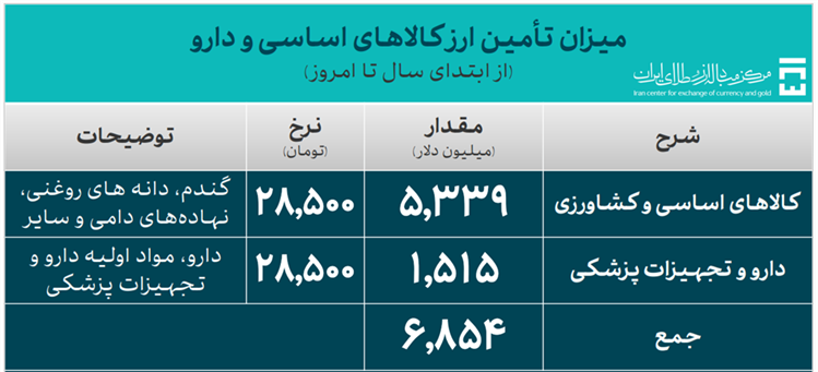 ۳۱.۸ میلیارد دلار ارز واردات تأمین شد/ سهم ۶.۸ میلیارد دلاری تامین کالاهای اساسی و دارو