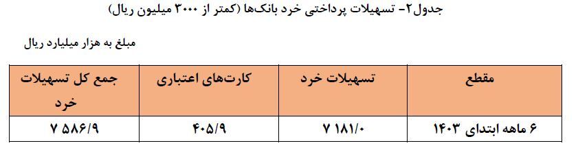 ۳ هزار و ۱۰۴ همت تسهیلات طی ۶ ماهه ابتدای سال ۱۴۰۳ توسط شبکه بانکی پرداخت شد/ ۶۹۲ همت سهم خانوار از تسهیلات پرداختی